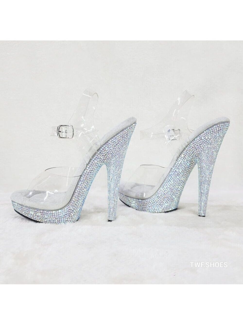 Size 13 Sultry Sexy 6" High Heel Rhinestone Platform Ankle Strap Stiletto Heels